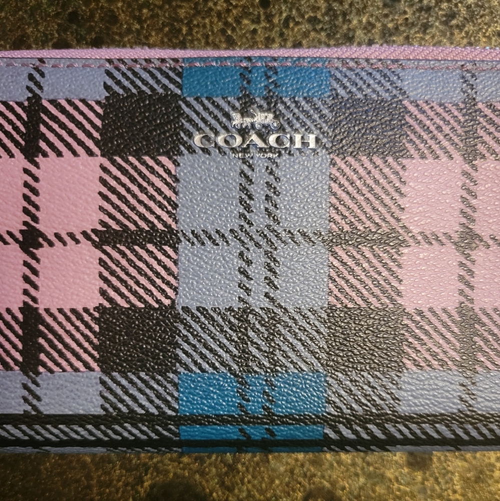 Coach Accordion Zip Wild Plaid Print Wallet Coated Canvas F23455 - Picture 7 of 16